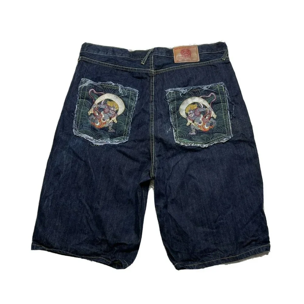 red monkey company jean denim shorts 42 embroidered designer mens - Picture 1 of 6